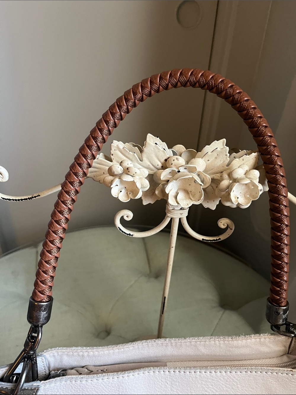 The Sak Cream Pebbled Leather Shoulder Bag with Brown Braided Handle - Picture 7 of 15